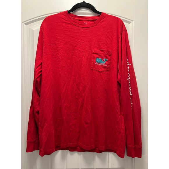 Vineyard Vines Men’s Long Sleeve Crew Neck Whale Art Casual Top Sweater Sz L Red - Picture 1 of 5